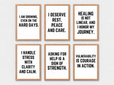 Six motivational wall art prints with empowering quotes for personal growth and mental well-being.