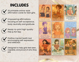 20 Positive Body Image Affirmations for Teen Girls | Printable Self-Esteem Cards | Body Confidence, Teen Mental Health | Set 4 of 6
