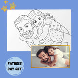 Custom coloring page of a dad and child, perfect for Father's Day gift or fun DIY activity.