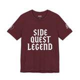 Side Quest Legend maroon unisex t-shirt with bold white lettering, perfect for gamers and casual wear.