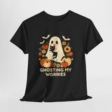 Unisex Heavy Cotton Tee - Ghosting My Worries Halloween Shirt, Spooky T-shirt