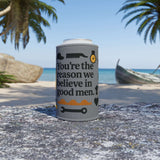 Inspirational stubby cooler for dads showcasing heartfelt message, ideal Father's Day gift by the beach.
