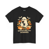Unisex Heavy Cotton Tee - Ghosting My Worries Halloween Shirt, Spooky T-shirt