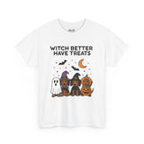 Witch Better Have Treats Halloween Dog Mom T-Shirt – Funny Dachshund & Pumpkin Pup Tee