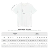 Size chart for Bella+Canvas 3001 unisex t-shirt, showing measurements in inches and centimeters.