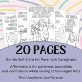 20 printable affirmation coloring pages for parents, promoting self-care and mindfulness during busy parenting years.