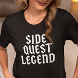 Person wearing a black t-shirt with 'SIDE QUEST LEGEND' text.