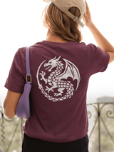 Unisex gamer t-shirt with a dragon graphic on the back, perfect for casual outings and gaming events.
