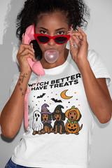 Witch Better Have Treats Halloween Dog Mom T-Shirt – Funny Dachshund & Pumpkin Pup Tee