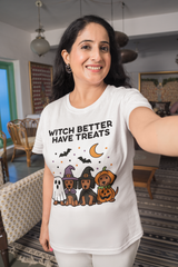 Witch Better Have Treats Halloween Dog Mom T-Shirt – Funny Dachshund & Pumpkin Pup Tee