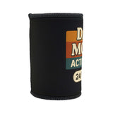 Dad Mode Stubby Cooler in black with vibrant slogan, perfect Father's Day gift for chilling beverages.