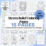 Stress relief coloring pages mini bundle featuring 15 printable affirmation designs for anxiety relief and mindfulness.
