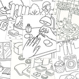 Coloring pages showcasing relaxing daily life scenes for stress relief and mindfulness activities.