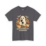 Unisex Heavy Cotton Tee - Ghosting My Worries Halloween Shirt, Spooky T-shirt