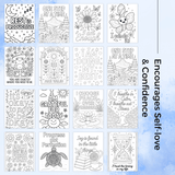 15 printable affirmation coloring pages promoting self-love and confidence for teens and adults.