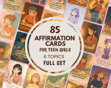 Empowering Teen Girl Affirmation Cards Set of 85 | 6 Topics for Confidence, Body Image, Mental Health & Resilience