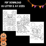 Halloween Dog Coloring Pages - 20 Printable Dog Breeds in Costumes + Bonus Design Page - Instant Download PDF