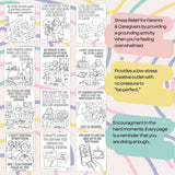 Printable affirmation coloring pages for parents, featuring self-care encouragement and stress relief designs.