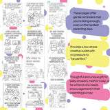 Printable parenting affirmation coloring pages showcasing uplifting designs for self-care and encouragement.