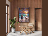Cowboy & Dog Digital Wall Art Print – Western Sunset Seascape for Rustic Beach Decor
