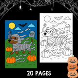 Halloween Dog Coloring Pages - 20 Printable Dog Breeds in Costumes + Bonus Design Page - Instant Download PDF