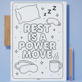 Printable motivational poster featuring the phrase 'Rest is a Power Move' with sleep accessories.