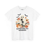Unisex Heavy Cotton Tee - Ghosting My Worries Halloween Shirt, Spooky T-shirt