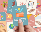 Hand holding ADHD affirmation card with colorful designs and inspiring quote for neurodivergent minds.