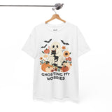 Unisex Heavy Cotton Tee - Ghosting My Worries Halloween Shirt, Spooky T-shirt