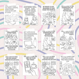 Affirmation coloring pages for parents featuring uplifting designs and self-care reminders.