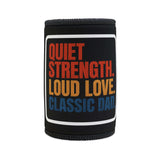 Classic Dad stubby cooler with empowering message, perfect for Father's Day and summer BBQs.