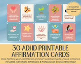 30 ADHD printable affirmation cards designed for neurodivergent minds celebrating unique strengths and perspectives.