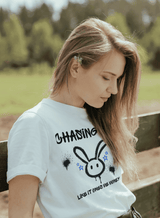 Unisex Graffiti Bunny Tee – “Chasing Joy” Street Style Shirt for Bold, Playful Vibes