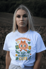 Overthinking But Make It Cute Tee – Funny Unisex Mental Health T-Shirt, Brain with Coffee & Planner