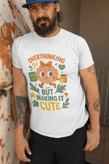 Overthinking But Make It Cute Tee – Funny Unisex Mental Health T-Shirt, Brain with Coffee & Planner
