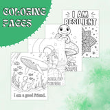 Four printable affirmation coloring pages featuring positive quotes and calming designs for mental health.