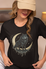 Lunar Wolf Graphic Tee, Unisex Cotton T-shirt, Moon Phase Shirt
