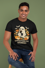 Unisex Heavy Cotton Tee - Ghosting My Worries Halloween Shirt, Spooky T-shirt
