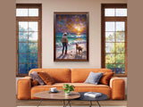 Cowboy & Dog Digital Wall Art Print – Western Sunset Seascape for Rustic Beach Decor
