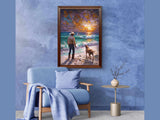 Cowboy & Dog Digital Wall Art Print – Western Sunset Seascape for Rustic Beach Decor