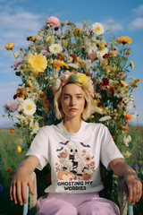 Unisex Heavy Cotton Tee - Ghosting My Worries Halloween Shirt, Spooky T-shirt