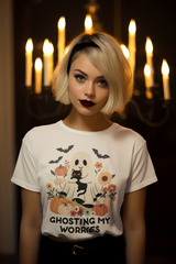 Unisex Heavy Cotton Tee - Ghosting My Worries Halloween Shirt, Spooky T-shirt