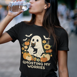 Unisex Heavy Cotton Tee - Ghosting My Worries Halloween Shirt, Spooky T-shirt