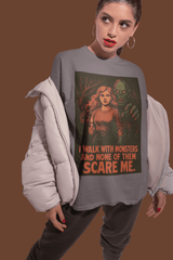 Horror Theme Unisex Tee - I Walk With Monsters, Scary Movie T-Shirt