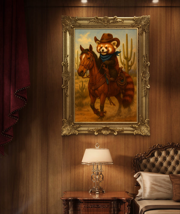 Cowboy Red Panda Digital Art Print,  Western Animal Wall Decor, Cute Rustic Country Style