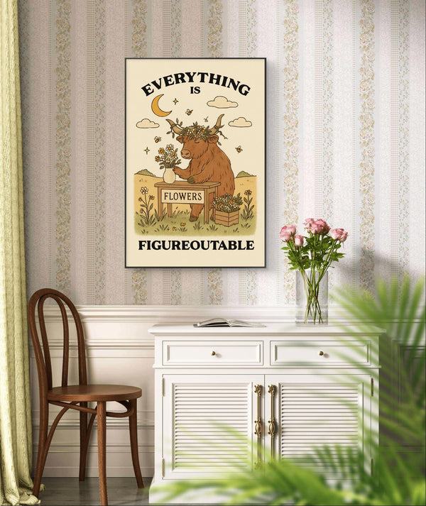 Highland Cow Inspirational Wall Art – “Everything Is Figureoutable” Motivational Poster Printable