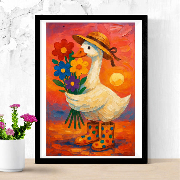 Whimsical Goose Digital  Wall Art – Colorful Farm Animal Printable for Nursery or Kids Room