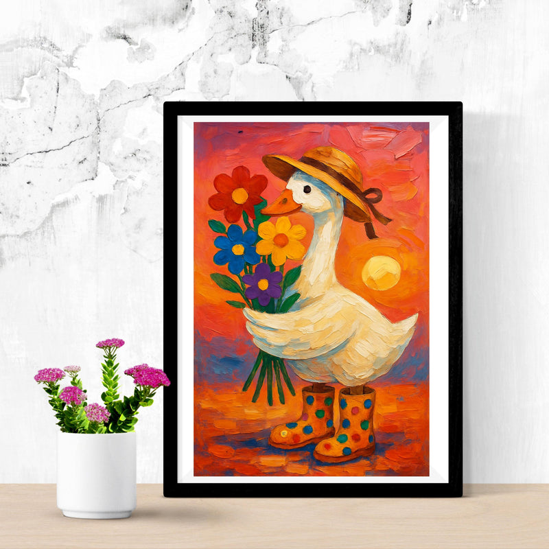 Whimsical Goose Digital  Wall Art – Colorful Farm Animal Printable for Nursery or Kids Room