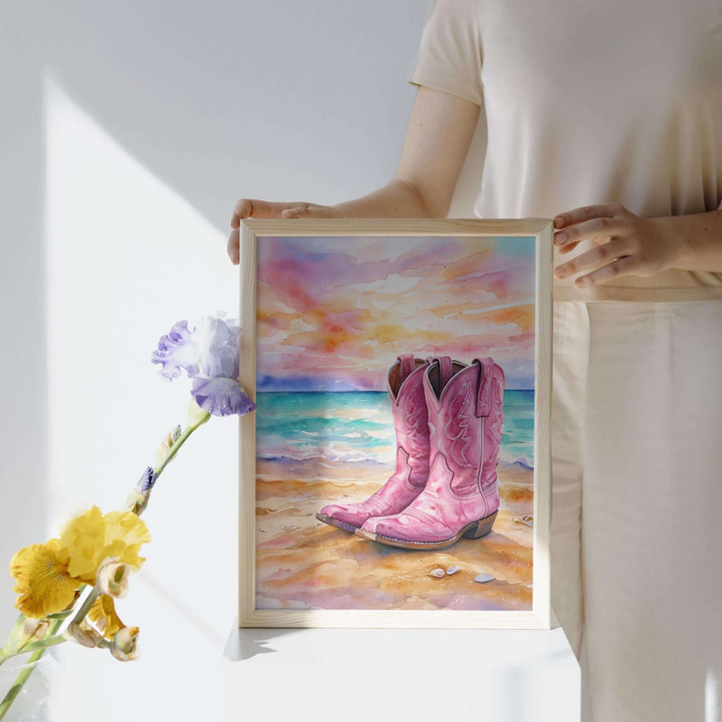 Coastal Cowgirl Boots Digital  Wall Art – Western Beach Printable