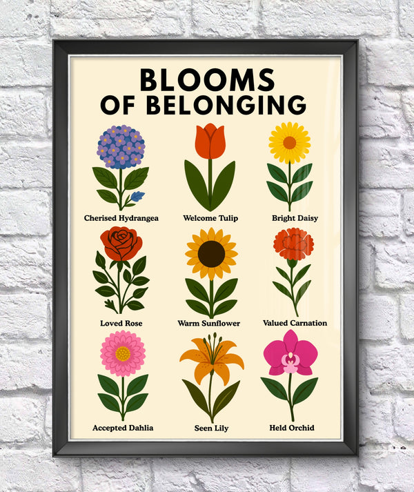 Flower Wall Art Digital Download, Mental Health Poster Printable, Blooms of Belonging Print,